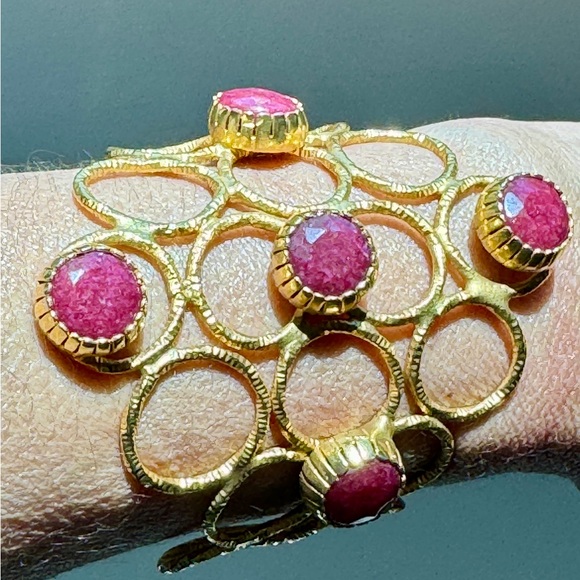Gorgeous Natural pinkish Stone Gold Plated Cuff Bracelet - Picture 1 of 5